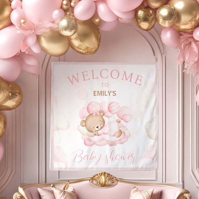 Tenture Signal de bienvenue du Baby shower de la fille d'a (We Can Bearly Wait Girl Baby shower welcome sign Tapestry)