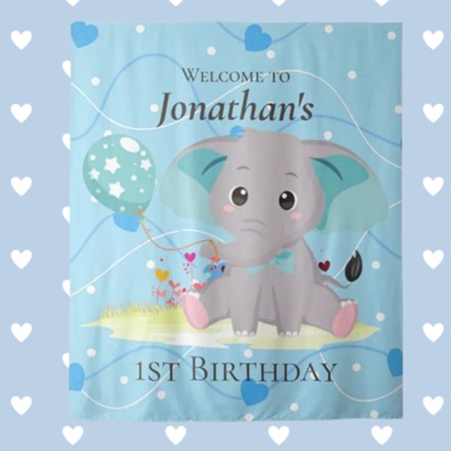 Tenture signe d'accueil Eléphant bleu Cute fond (Discover a unique celebration tapestry designed to honor your special moments. )