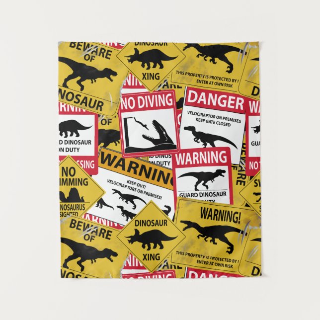 Tenture Signes de prudence Dinosaure (Devant)