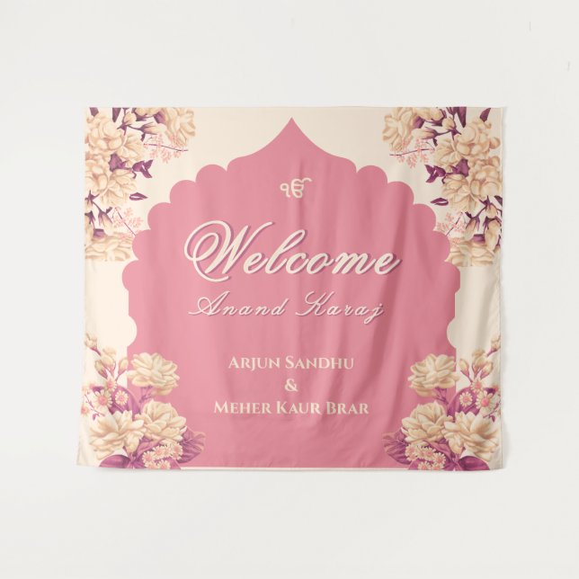 Tenture Sikh Wedding Welcome Sign | Anand Karaj Welcome |  (Devant (Horizontal))