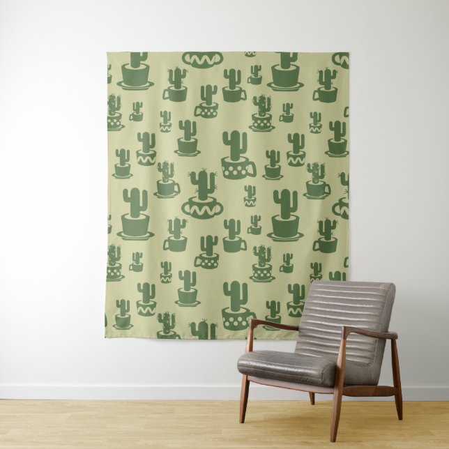 Tenture Silhouette de cactus succulent en tasses et pots (En situation)