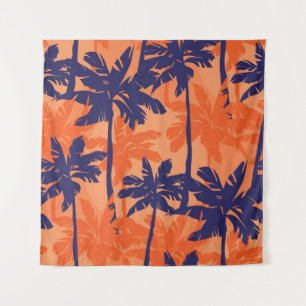 Tenture Silhouette de palmier bleu, arrière - plan orange