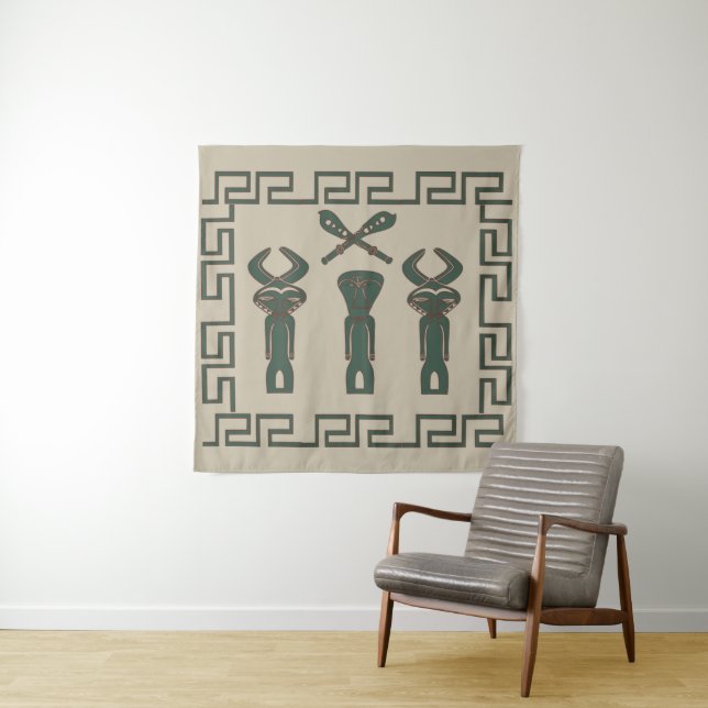 Tenture silhouette tribale africaine art abstrait de visag (En situation)