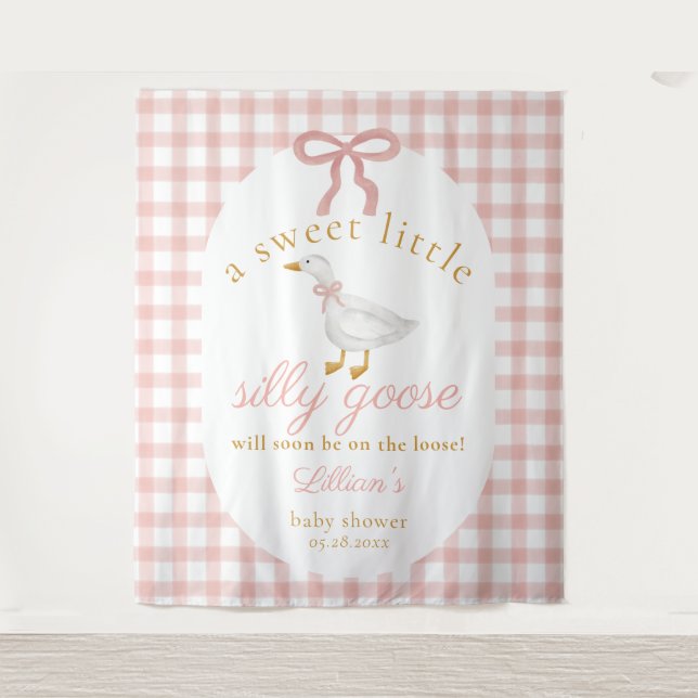 Tenture Silly Goose Pink Gingham Girl Baby Shower Backdrop (Devant)