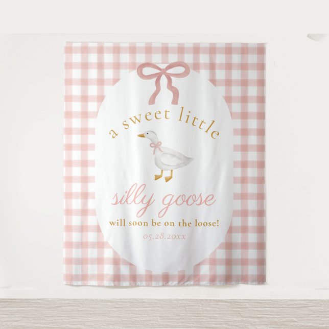 Tenture Silly Goose Pink Gingham Girl Baby Shower Backdrop (Devant)