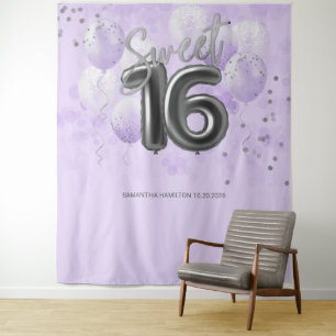 Tenture Silver Sweet 16 Anniversaires Ballons Lavande arri