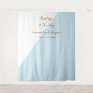 Tenture Simple Bleu Or Garçon baptême premier anniversaire