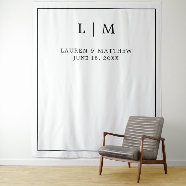 Tenture Simple Fond de Mariage Monogramme Noir et Blanc (En situation)