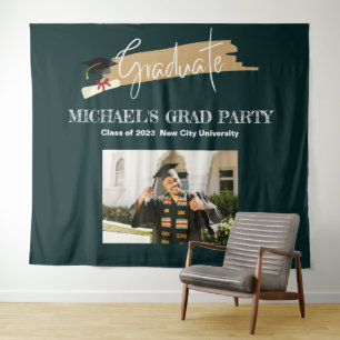 Tenture Simple Green Graduation Photo Booth Backdrop