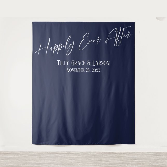 Tenture Simple Happily Ever After Fond de photo Navy (Devant)