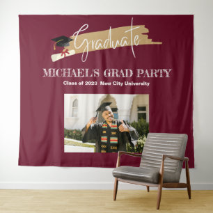 Tenture Simple Magenta Graduation Photo Booth Backdrop