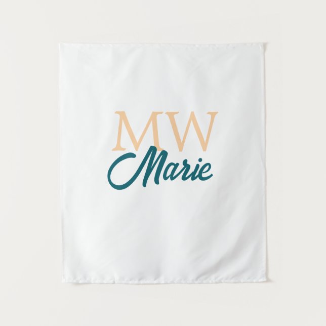 Tenture simple minimal ajouter nom monogramme orange bleu  (Devant)