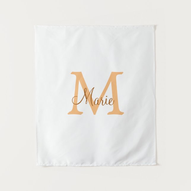 Tenture simple minimal ajouter nom monogramme orange marro (Devant)