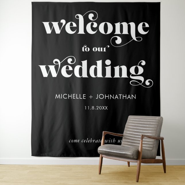Tenture Simple Modern Black & White Wedding Welcome (En situation)