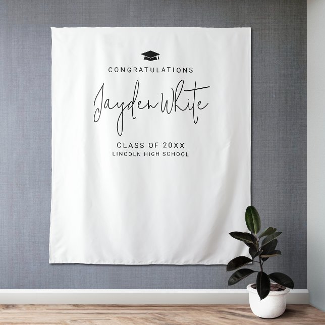 Tenture Simple Modern Script Nom Graduation Party (Simple Modern Script Name Graduation Party Tapestry)