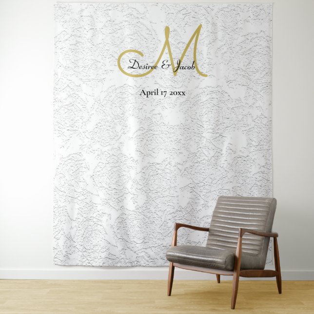 Tenture Simple Monogramme de Mariage en Or Blanc Photoboot (En situation)