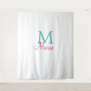 Tenture simple monogramme minimaliste ajouter nom vert ros