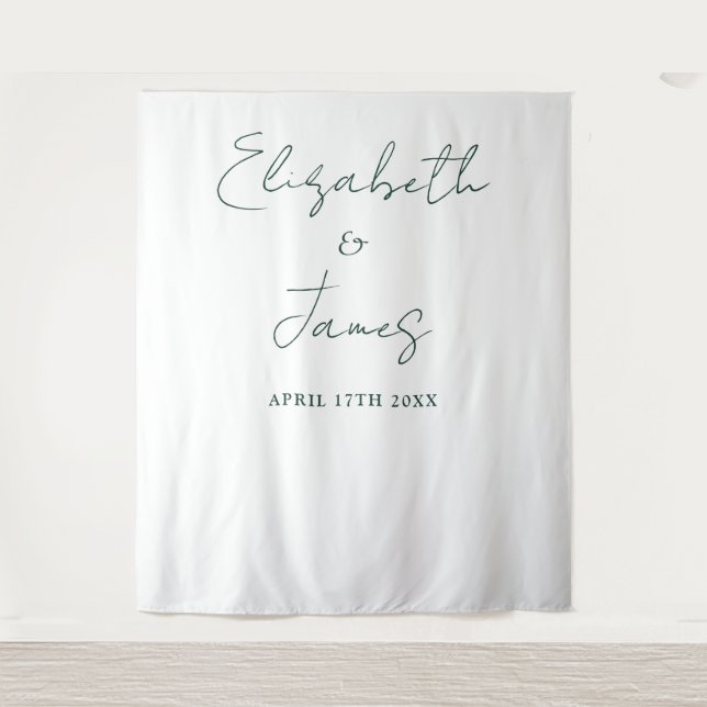 Tenture Simple Script Emerald Green Mariage fond photo (Devant)