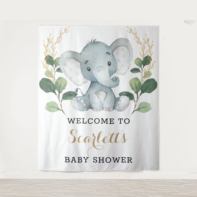 Tenture Simple végétation éléphant doré Bienvenue Baby Sho (Devant)