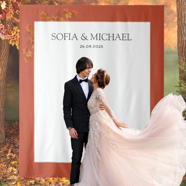 Tenture Simples feuilles d'automne Mariage terre cuite arr (Simple Autumn Leaves terracotta Wedding Backdrop Tapestry
)
