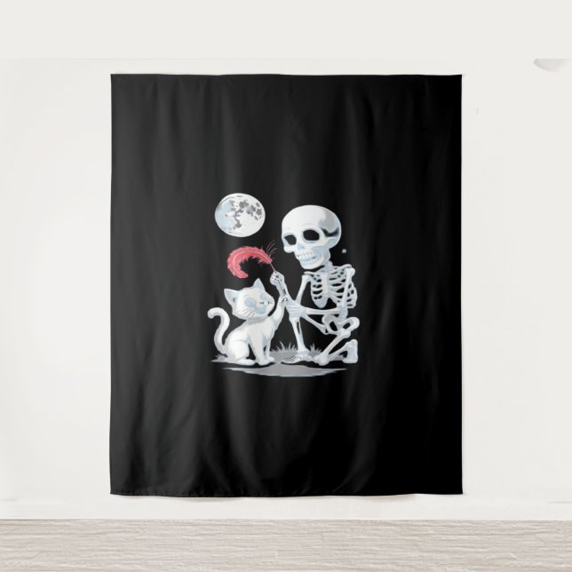 Tenture Skeleton Cat Crâne kitty mignonne Halloween Design (Devant)