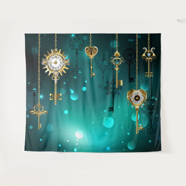 Tenture Skeleton Keys on Green Background (Devant (Horizontal))