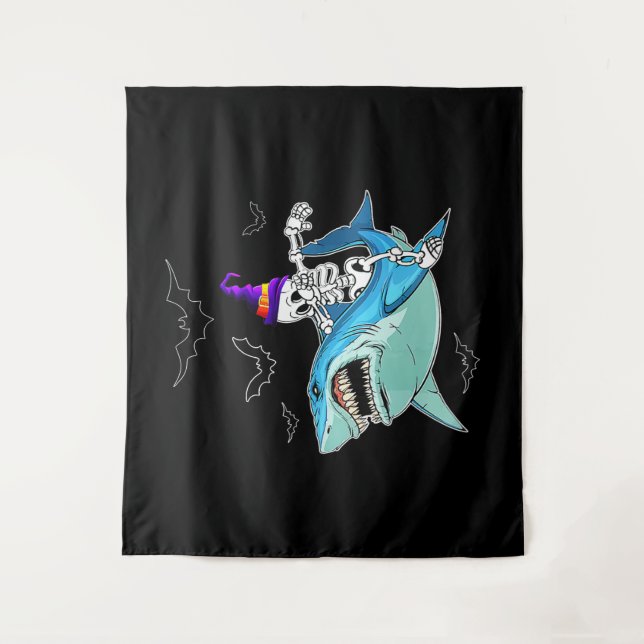 Tenture Skeleton Riding Shark Funny - Cadeau d'Halloween f (Devant)