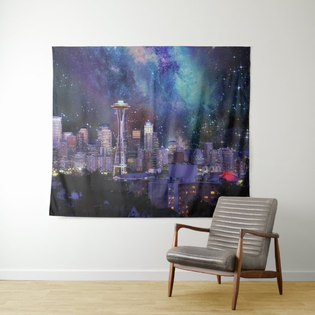 Tenture Skyline Spacey Seattle (En situation (horizontale))