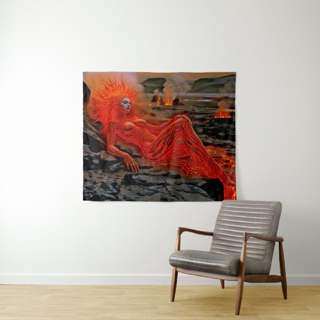 Tenture "Sleeping Magma" - Portrait de femme volcanique (En situation (horizontale))