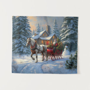Tenture Sleigh Père Noël à cheval de Noël