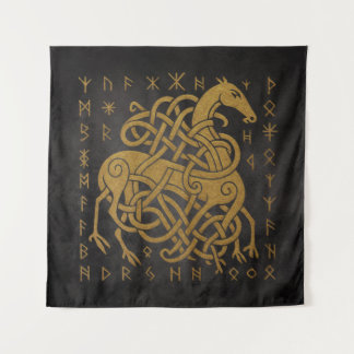 Tenture Sleipnir, Cheval doré nordique avec symbole de run
