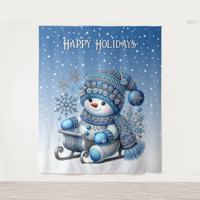 Tenture Sliding Snowman Christmas Holiday Backdrop (Devant)