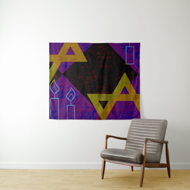 Tenture SlipperyJoe's Happy Hanoukka Star de David menorah (En situation (horizontale))