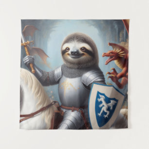 Tenture Sloth Knight Fighting Dragons