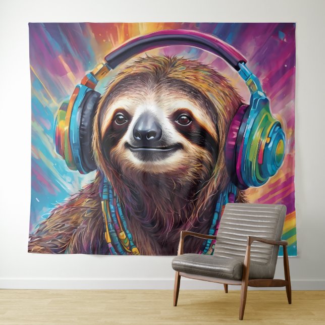 Tenture Sloth Portant un casque (En situation (horizontale))