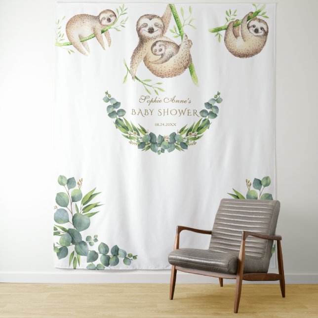 Tenture Sloth Tropical Floral Baby shower Photo Booth Prop (En situation)