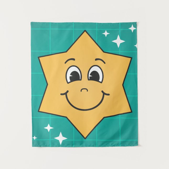 Tenture Smiley star yellow blue xmas kids design (Devant)