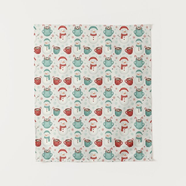 Tenture Snowman and Hot Cocoa Christmas Seamless Pattern (Devant)