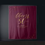 Tenture Soirée de 80 ans Gold & Red 80th Birthday<br><div class="desc">Cette tapisserie moderne est parfaite pour une fête d'anniversaire à thème doré et rouge bordeaux chic. Vos invités apprécieront de prendre une photo avec cette toile de fond sophistiquée de fête et de se souvenir de votre journée spéciale. Le design comprend une typographie dorée " Cheers to 80 years "...</div>