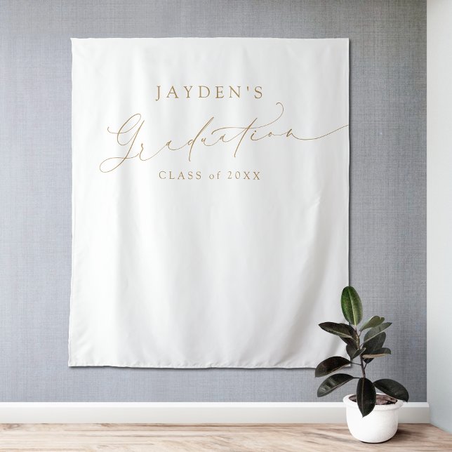 Tenture Soirée minimaliste Moderne Chic Script (Minimalist Modern Chic Script Graduation Party Tapestry)