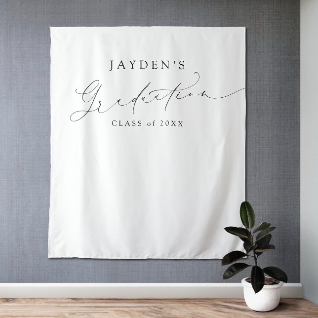 Tenture Soirée minimaliste Moderne Chic Script (Minimalist Modern Chic Script Graduation Party Tapestry)