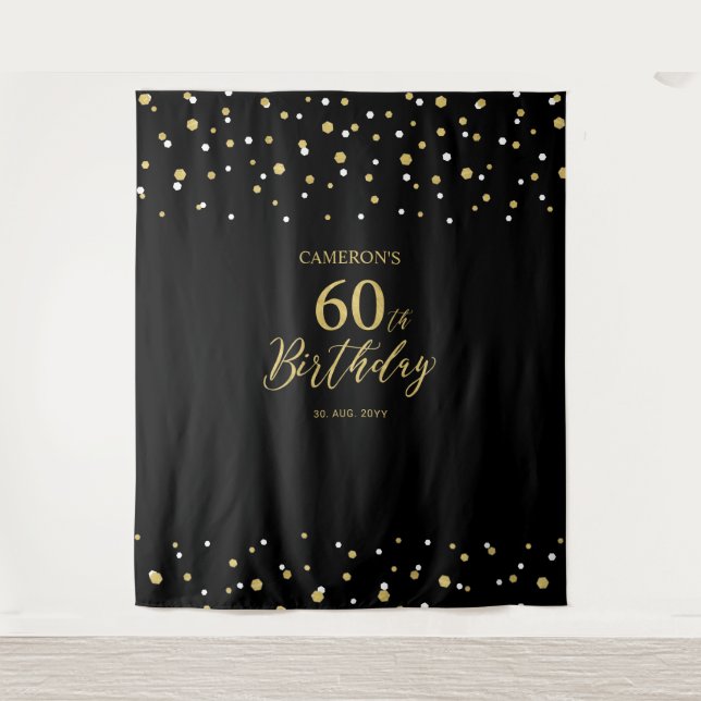 Tenture Soixante | Gold & Black 60th Birthday Party Backdr (Devant)