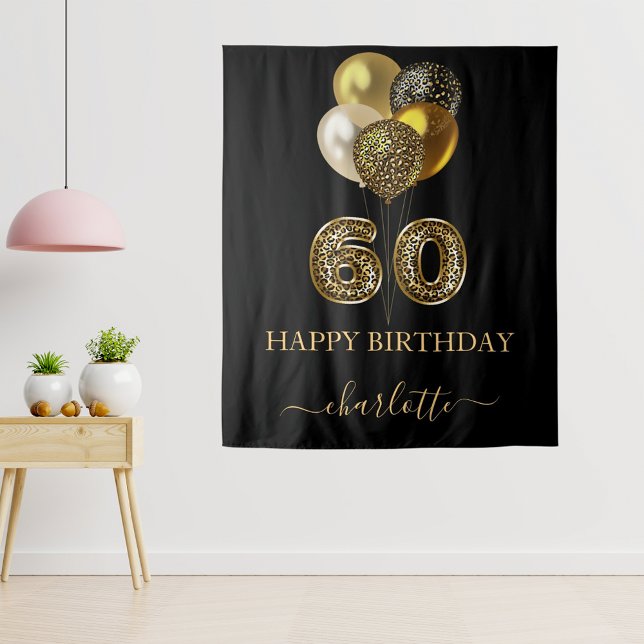 Tenture Soixantième anniversaire noir or léopard nom scrip (Créateur téléchargé)