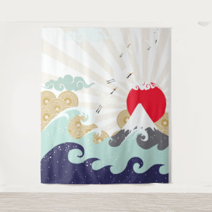 Tenture soleil de montagne illustration japonaise