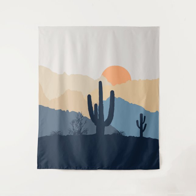 Tenture Soleil désert bleu et beige (Devant)