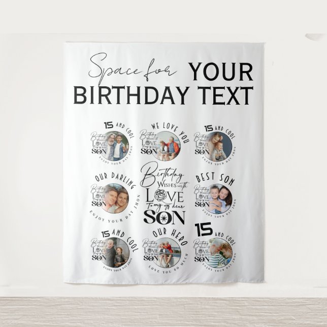 Tenture Son Anniversaire 8 Collage Photo Typographie (Devant)