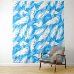 Tenture Sophisticated Feather Design On A Bright Blue 