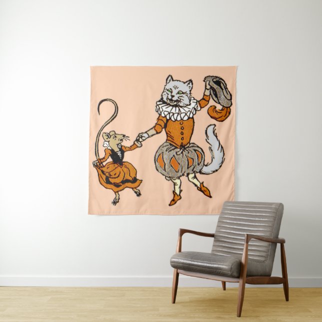 Tenture souris dansant avec une empreinte de chat (En situation)