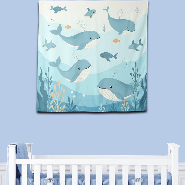 Tenture Sous la mer Baleines & Poissons en toile de fond (Créateur téléchargé)