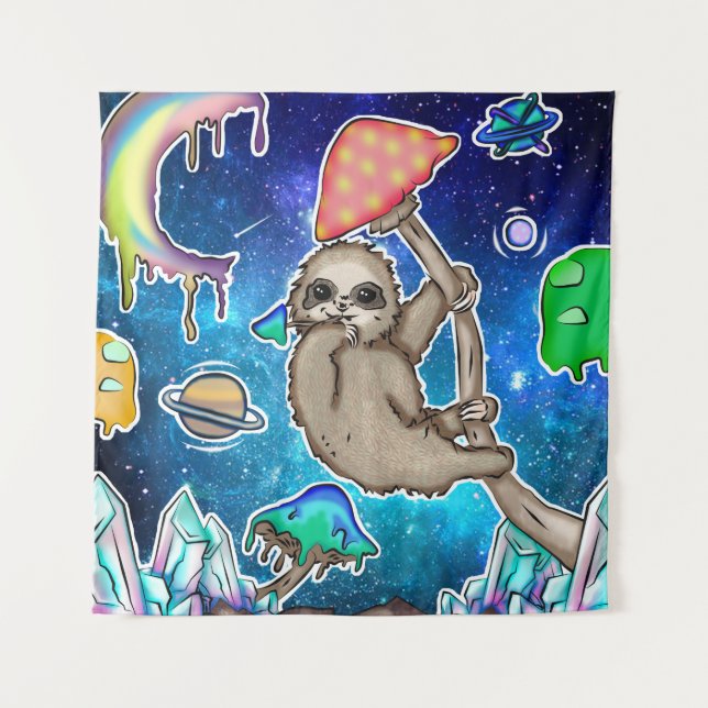 Tenture Space Galaxy Sloth Cosmique Champignons Féroîtes C (Devant)